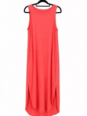 Kit + Ace Coral Sleeveless Maxi Dress Side Slits Pockets Size S